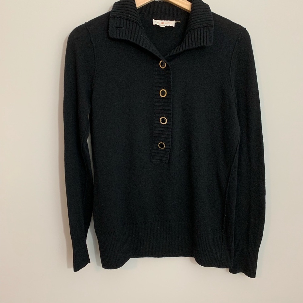 Tory Burch black half button sweater